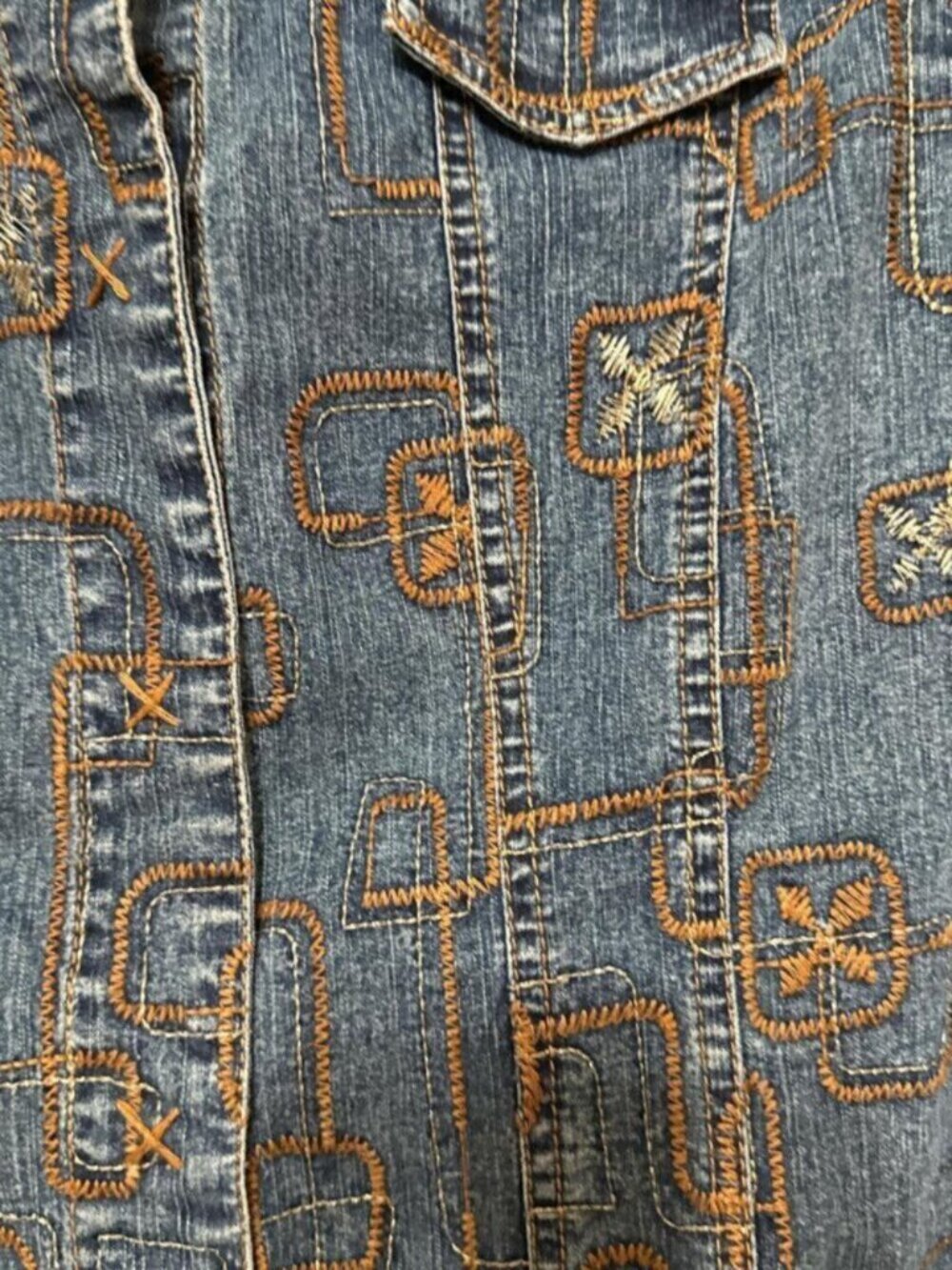 Blue denim jacket with brown embroidery and matching culottes #denim #embroidery - Picture 3 of 6